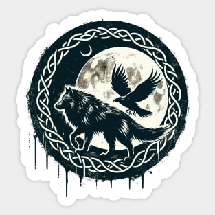 Wolf and Raven Celtic Sticker